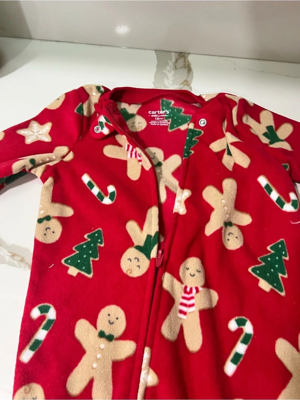 Carter's Red Gingerbread & Tree Print Footed One-Piece